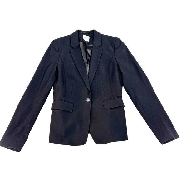 Reiss Black Wool Blazer 1-Button Structured Jacket Size 6